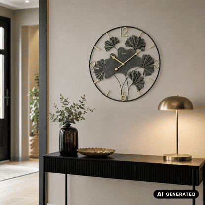 AMS Design W9704 Wall Clock • Ginkgo Metal Design • Quartz Movement