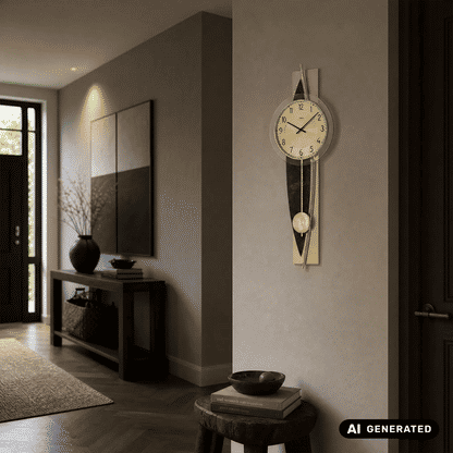 AMS Design W7453 Wall Clock • Quartz Pendulum Movement • Brass Details