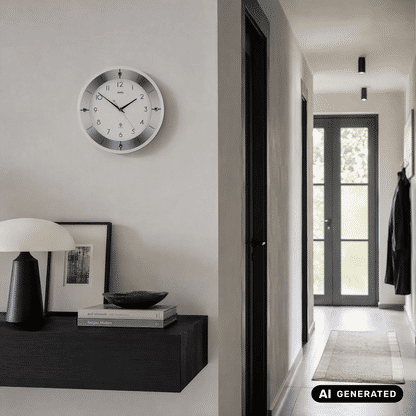 Zegar ścienny AMS W9448 srebrny • Fasetowane szkło mineralne • Szlifowane aluminium
