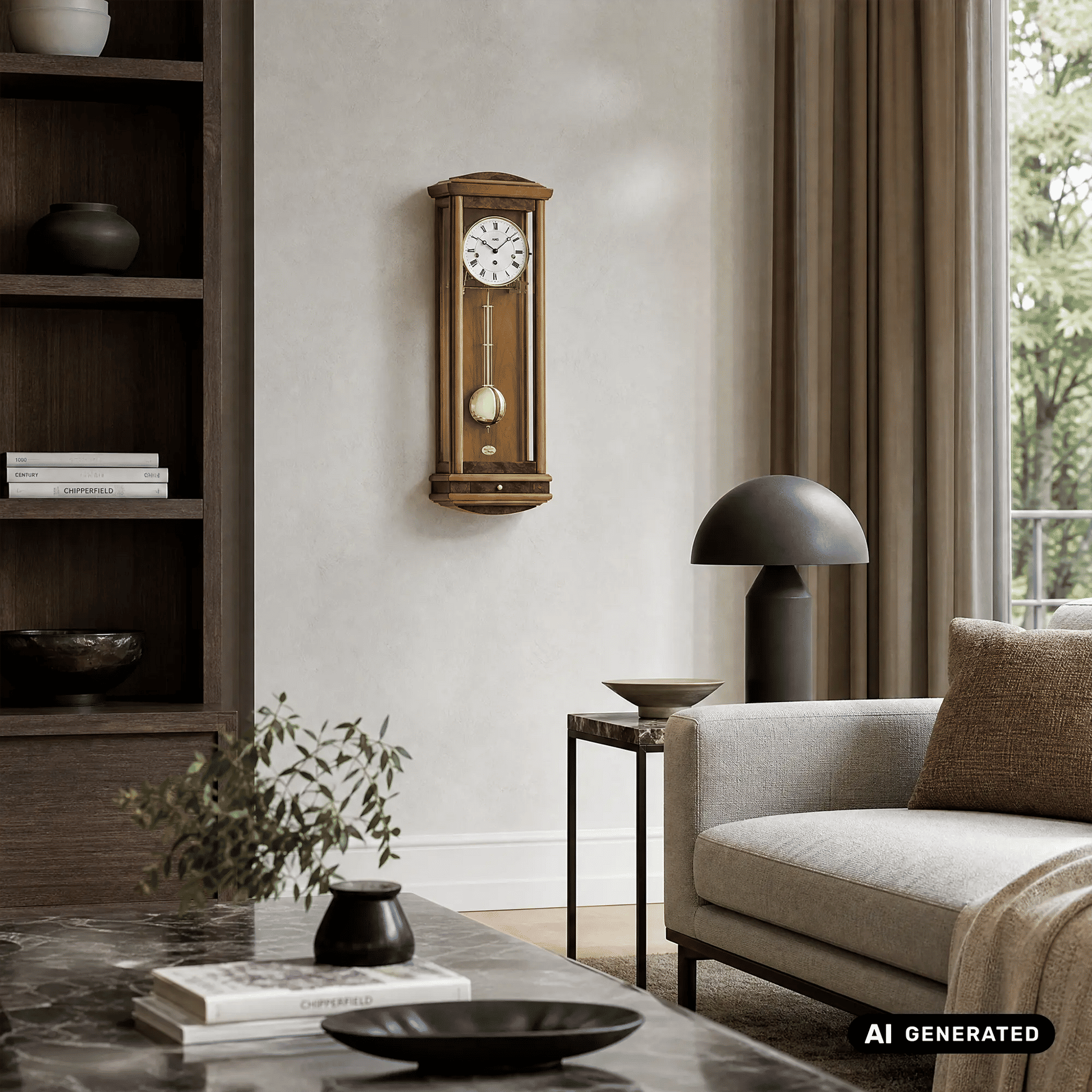 Holz-Wanduhr Regulator mit rundem Zifferblatt und Pendel