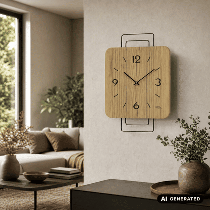 AMS W9700 Wall Clock Wild Oak • Quartz Movement • Metal Design