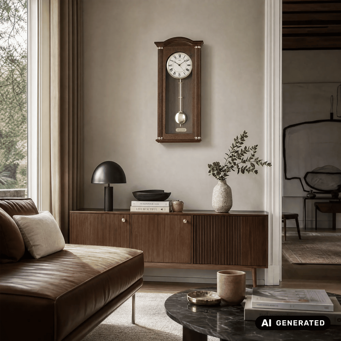 Zegar ścienny AMS W7014/1 orzech • mechanizm Westminster/Bim-Bam • mechanizm kwarcowy z wahadłem