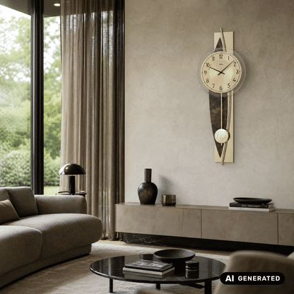 AMS Design W7453 Wall Clock • Quartz Pendulum Movement • Brass Details
