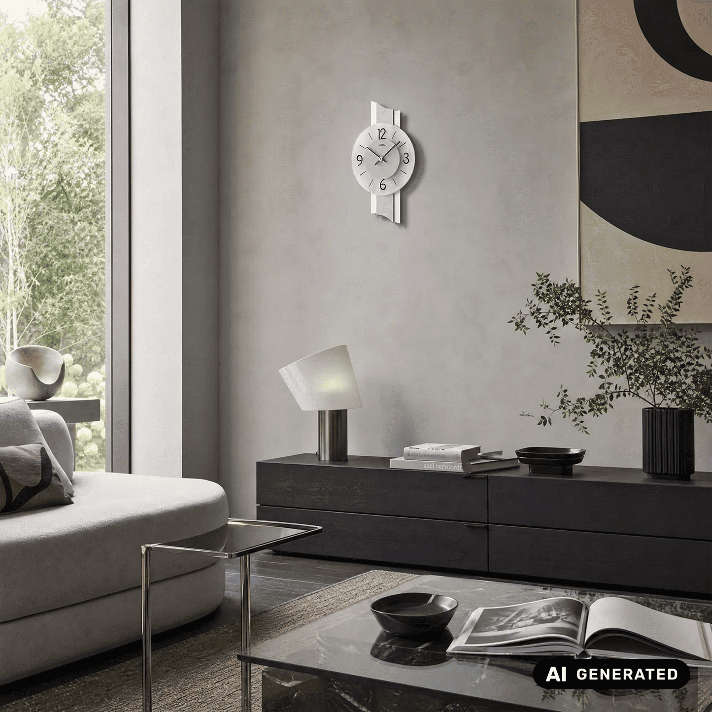 Zegar ścienny AMS W9394 łupek/aluminium • mechanizm kwarcowy • szkło mineralne