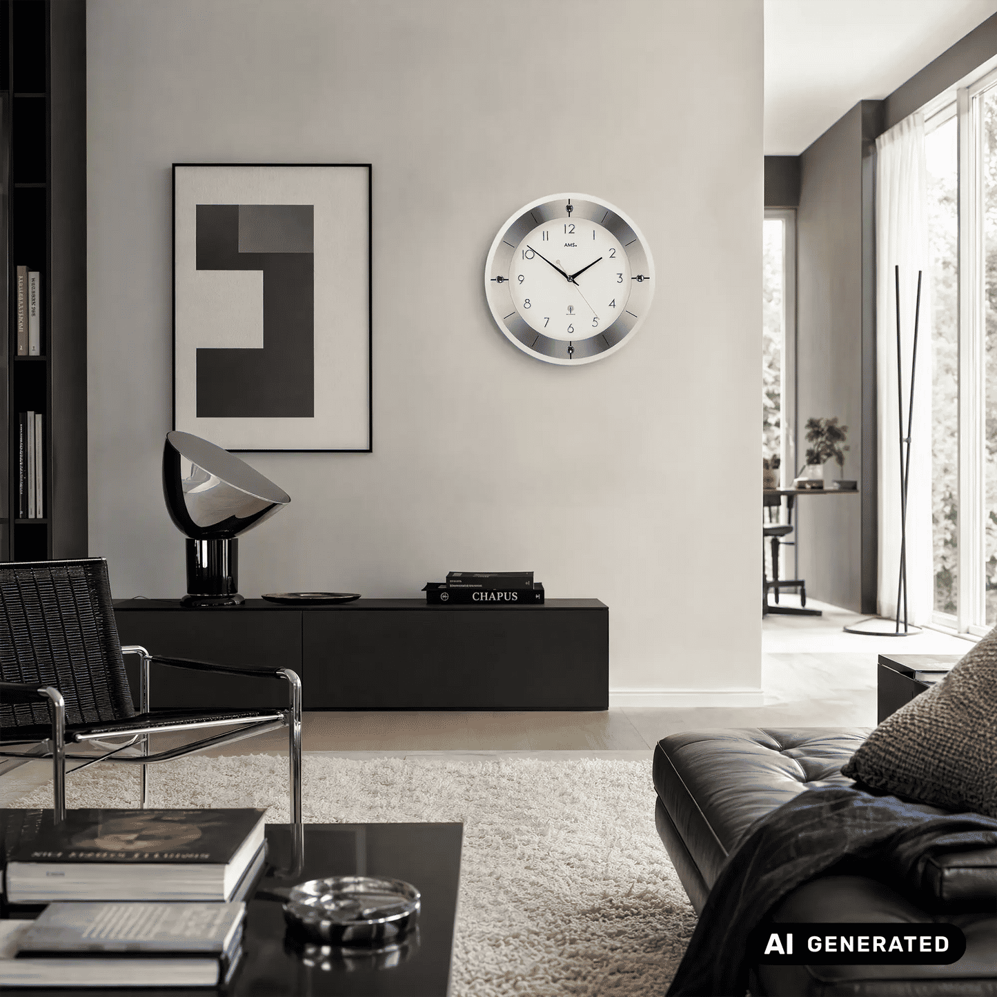 Zegar ścienny AMS W9448 srebrny • Fasetowane szkło mineralne • Szlifowane aluminium