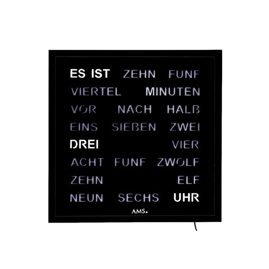AMS T1265 Wall Clock Black • Word Clock with LED Display • 220V Mains Powered