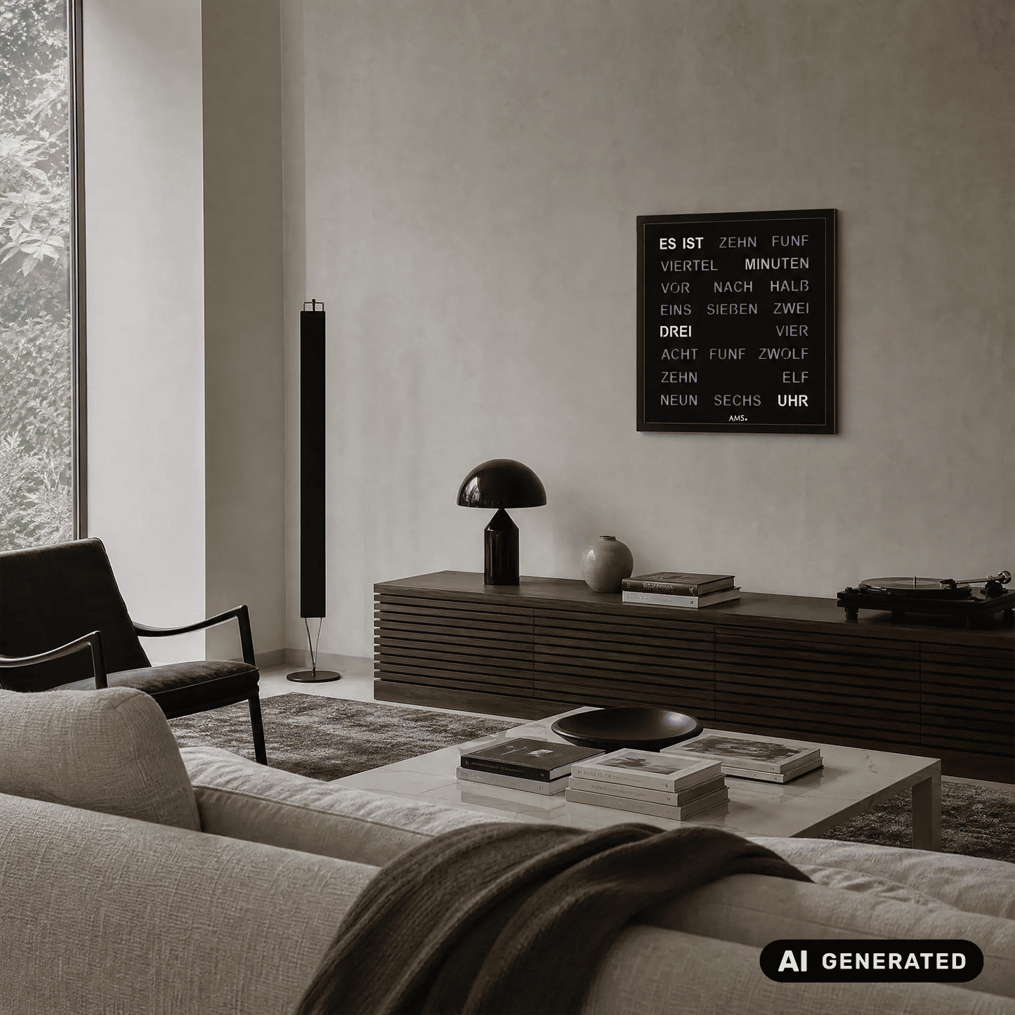 AMS T1265 Wall Clock Black • Word Clock with LED Display • 220V Mains Powered