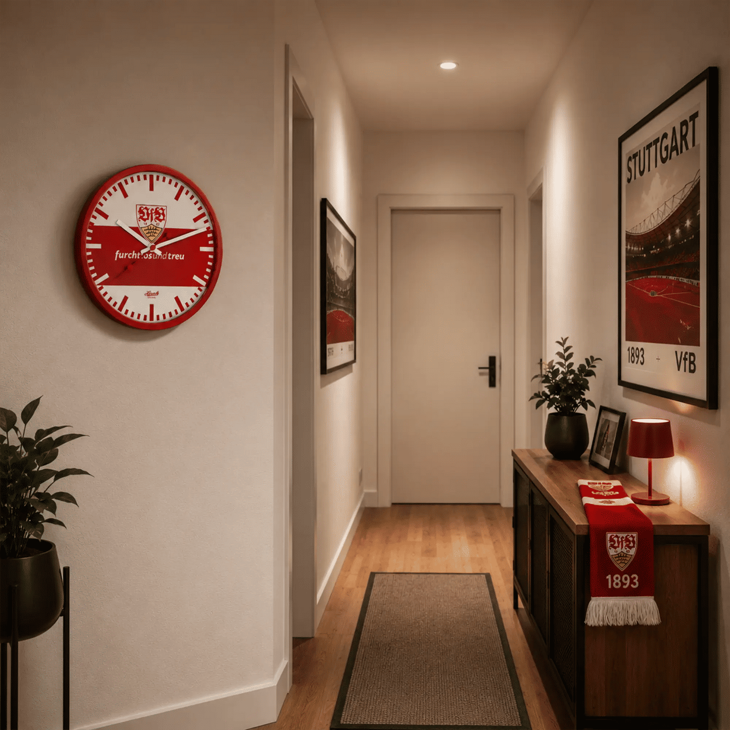 Hermle Wall Clock 30 cm Ø Metal • VfB Stuttgart Edition • Silent Quartz Movement