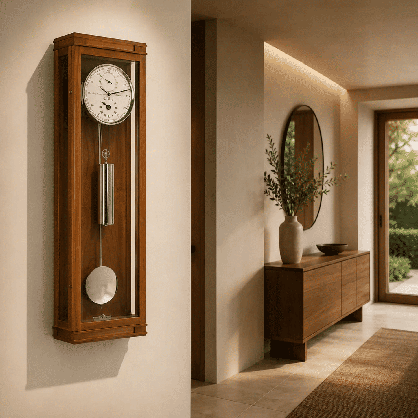 Hermle Wall Clock 93x26x22 cm Cherry Wood • Precision Regulator • 31 Day Power Reserve