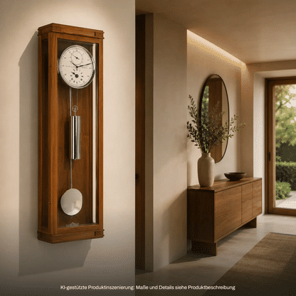 Kirschholz-Wanduhr mit Pendel, rundem Glasfenster und weißem Zifferblatt
