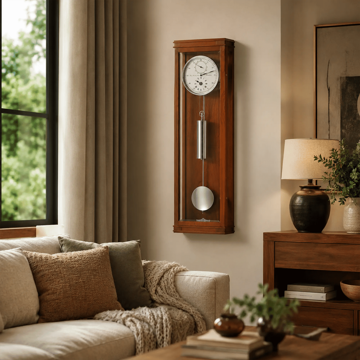 Hermle Wall Clock 93x26x22 cm Cherry Wood • Precision Regulator • 31 Day Power Reserve
