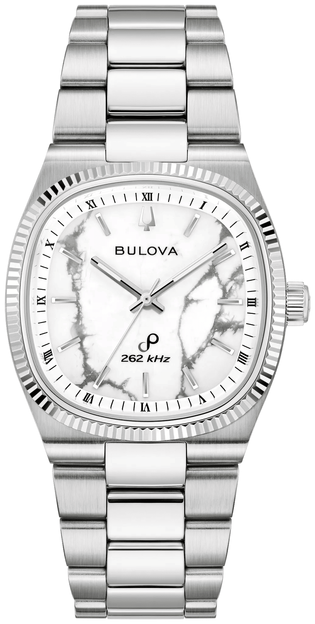 Bulova Precisionist-Armbanduhr mit silbernem Band und weißem Zifferblatt mit römischen Zahlen