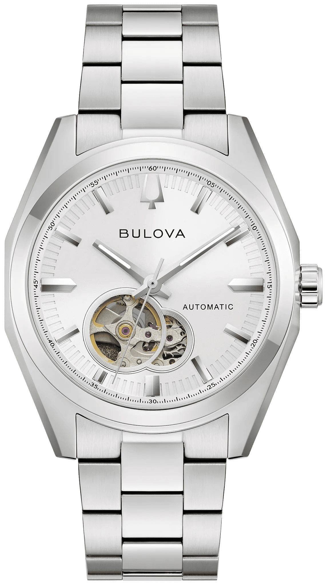 Bulova Surveyor 96A345 Herrenuhr Automatik Silber • Offenes Herz • Saphirglas