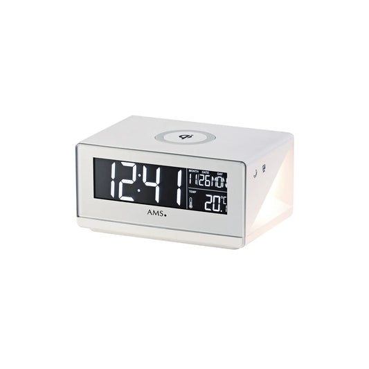 AMS Light Alarm Clock T1300 White • 3-Level Night Light • Smartphone Charging Function