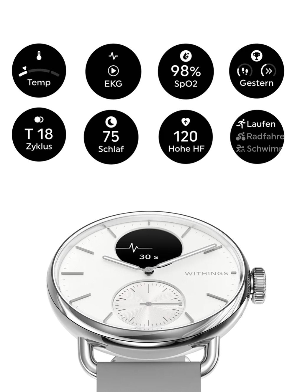 Withings ScanWatch 2 HWA10-model 2-All-Int Damen Smartwatch Weiß • Hybrid-Smartwatch mit Gesundheitssensoren • 5 ATM