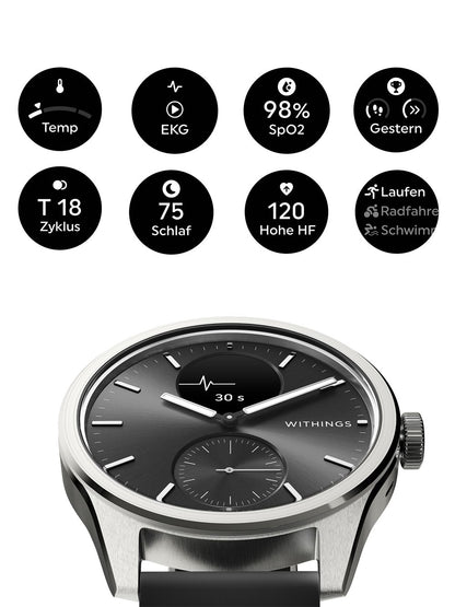 Withings ScanWatch 2 HWA10-model 4-All-Int Armbanduhr Schwarz • Hybrid-Smartwatch mit Saphirglas • 5 ATM Wasserdicht, Bild 5