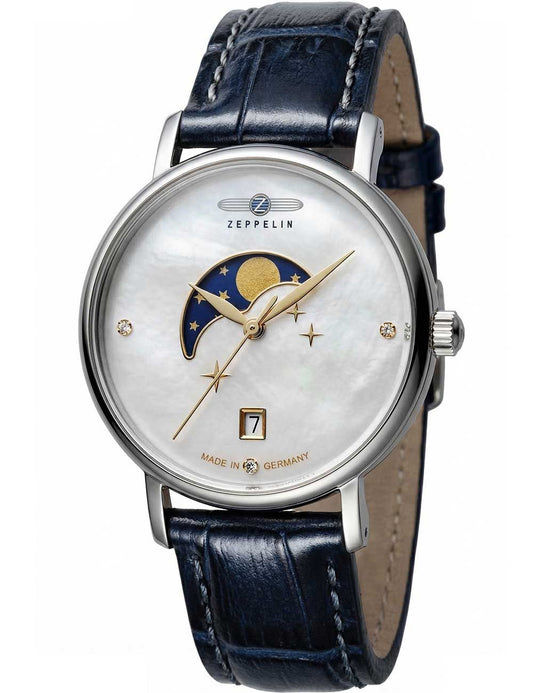Zeppelin Luna 7133-3 Damenuhr Blau • Mondphasenanzeige • 5 ATM wasserdicht
