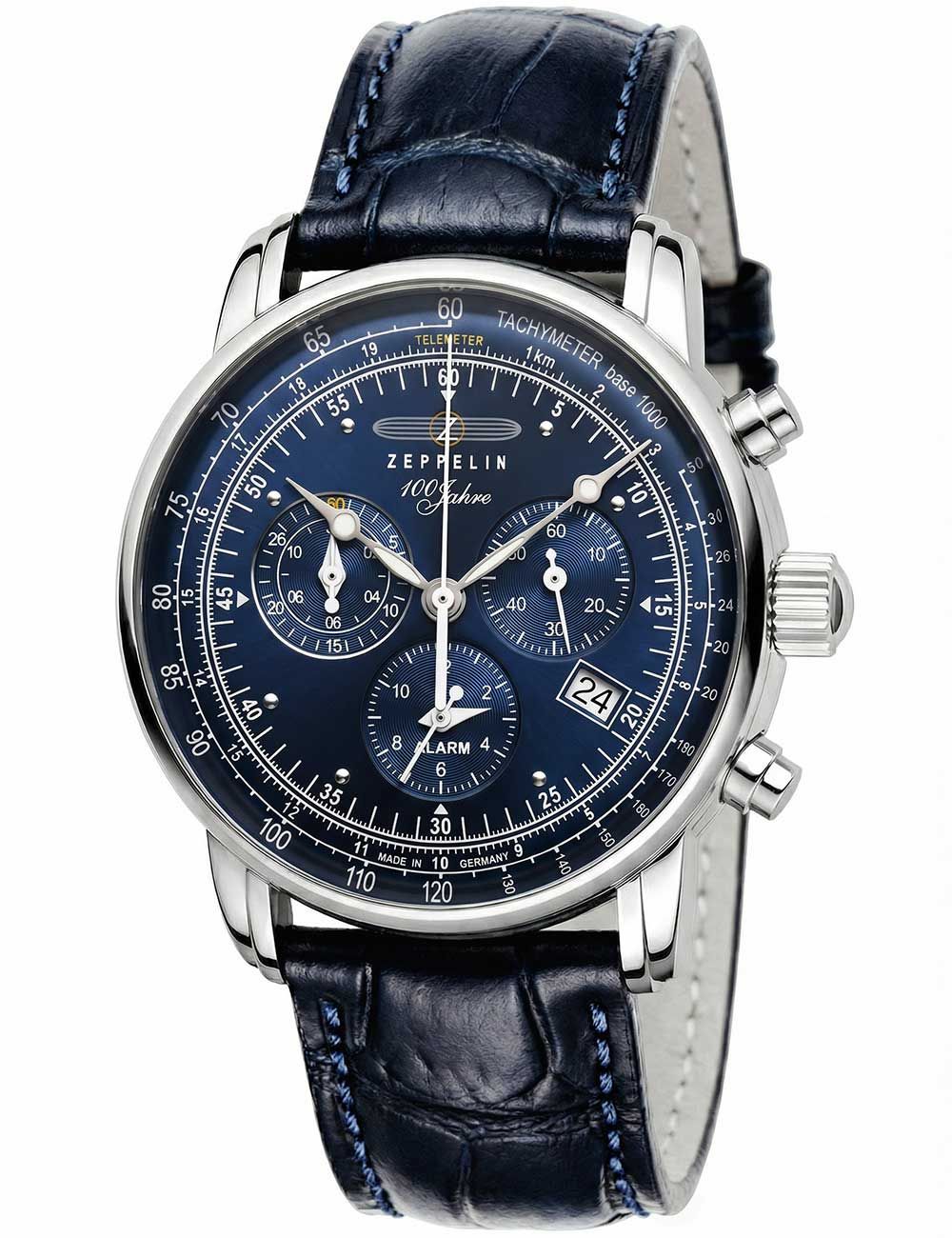 Zeppelin 100 Jahre Zeppelin 7680-3 Herrenuhr Blau • Alarm-Chronograph • 10 ATM wasserdicht