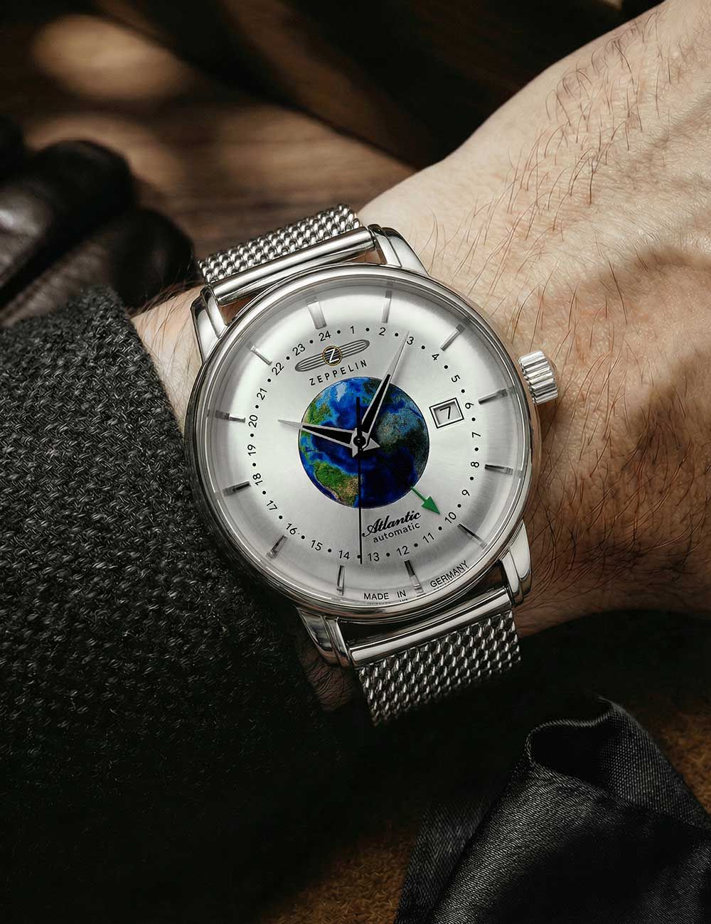 Zeppelin Atlantik GMT 8468M-1 Herrenuhr Schwarz • Automatikwerk mit GMT-Funktion • Edelstahl-Meshband, Bild 2
