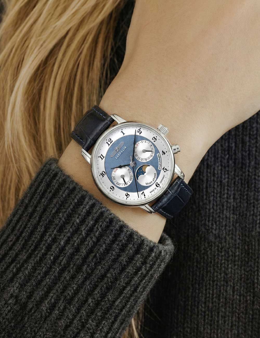 Zeppelin Friedrichshafen 8537-3 Herrenuhr Blau • Mondphasenanzeige • 5 ATM wasserdicht, Bild 2