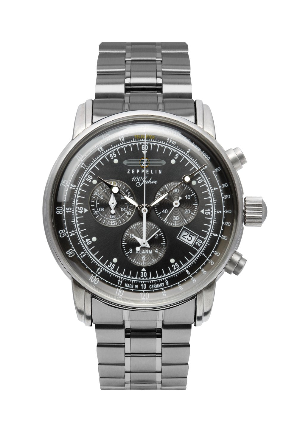 Zeppelin 100 Jahre Zeppelin 7680MB-2 Herrenuhr Schwarz • Schweizer Quarzchronograph Ronda 5130.D • Milanaise-Armband mit