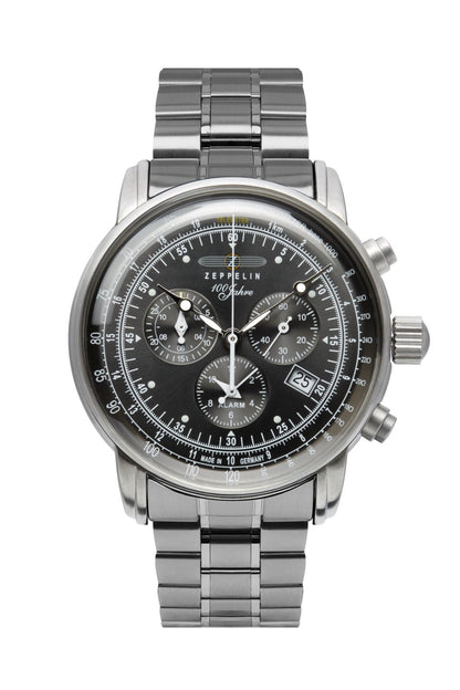 Zeppelin 100 Jahre Zeppelin 7680MB-2 Herrenuhr Schwarz • Schweizer Quarzchronograph Ronda 5130.D • Milanaise-Armband mit