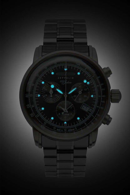 Zeppelin 100 Jahre Zeppelin 7680MB-2 Herrenuhr Schwarz • Schweizer Quarzchronograph Ronda 5130.D • Milanaise-Armband mit