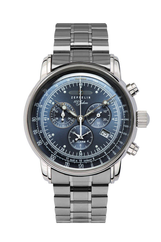 Zeppelin 100 Jahre Zeppelin 7680MB-3 Herrenuhr Blau • Schweizer Quarzchronograph • Milanaise-Metallarmband
