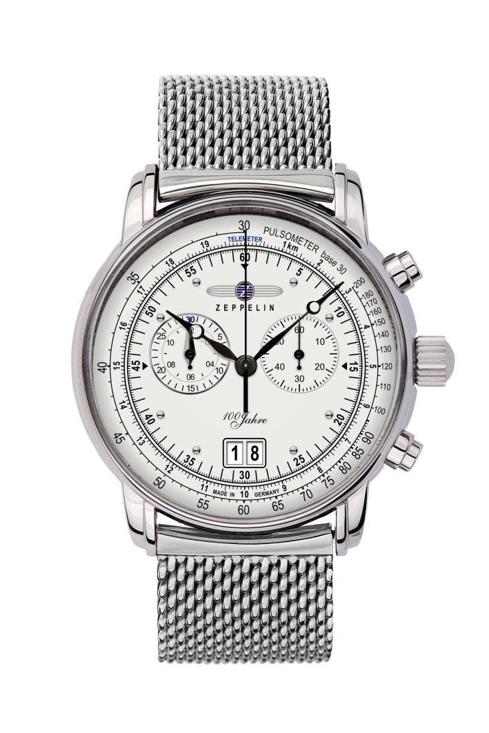 Zeppelin 100 Jahre 7690M-1 Herrenuhr Silber • Schweizer Quarzwerk Ronda 5020.B • Mineralglas K1