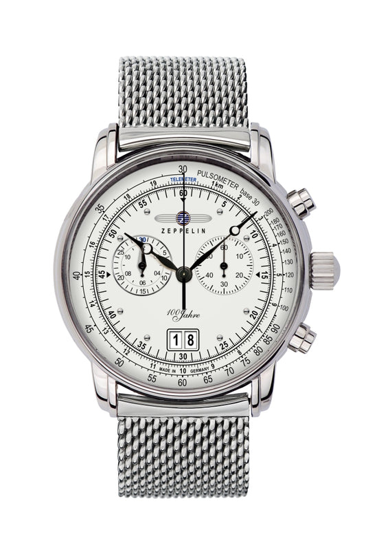 Zeppelin 100 Jahre 7690M-1 Herrenuhr Silber • Schweizer Quarzwerk Ronda 5020.B • Mineralglas K1