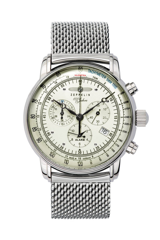 Zeppelin 100 Jahre 8680M-3 Herren Chronograph Beige • Schweizer Quarzwerk Ronda 5130.D • Mineralglas K1