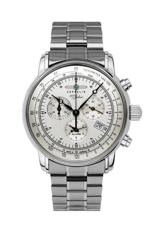 Zeppelin 100 Jahre 7680MB-1 Herrenuhr Silber • Schweizer Quarzwerk Ronda 5130.D • Alarm-Chronograph