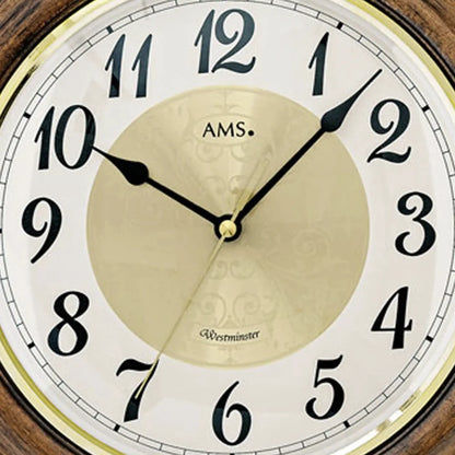 Wanduhr-Zifferblatt mit AMS. und „Westminster“, beiges Design, römische Zahlen