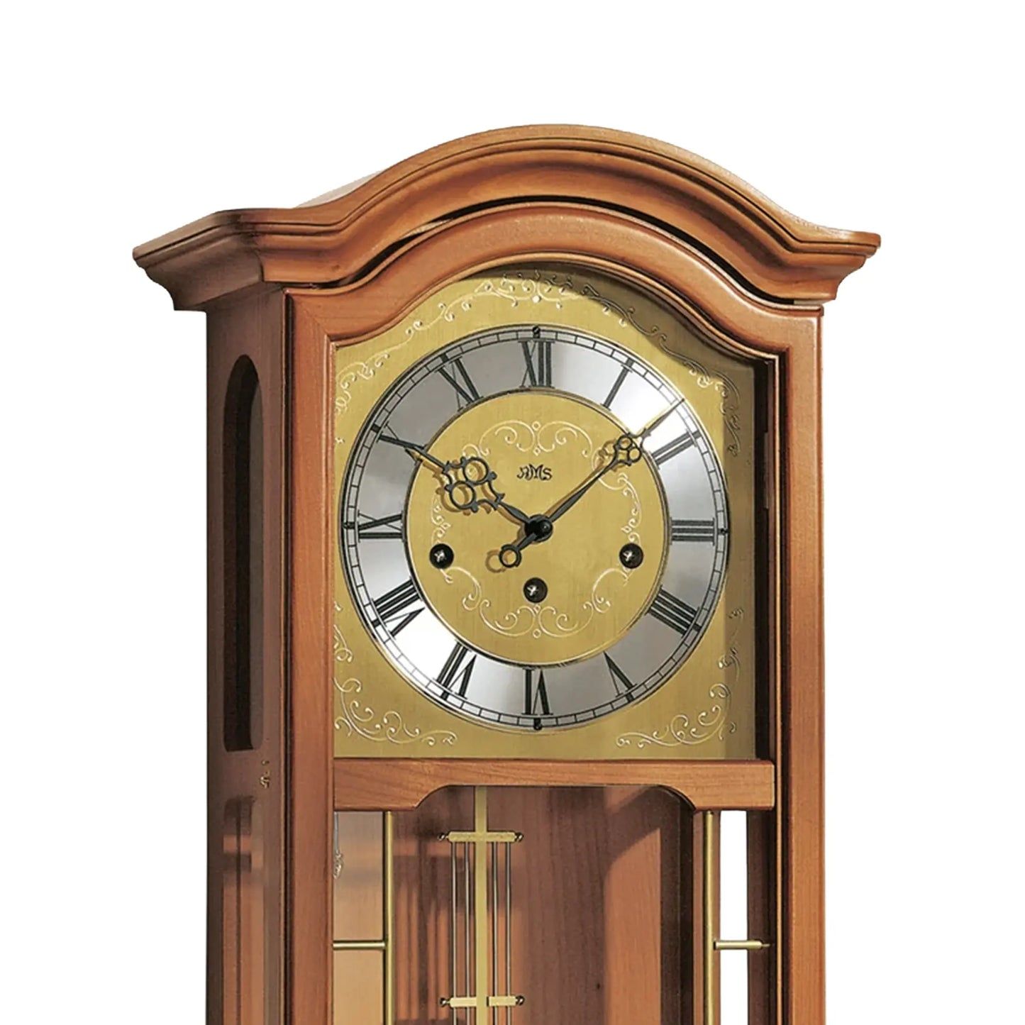 Wanduhr-Zifferblatt mit goldener Mittelpartie, römischen Zahlen und Zeigern