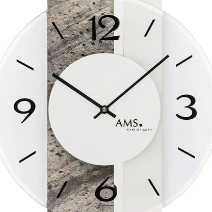 AMS W9558 Zegar ścienny kamień naturalny/aluminium • Mechanizm kwarcowy • Nadrukowane szkło mineralne