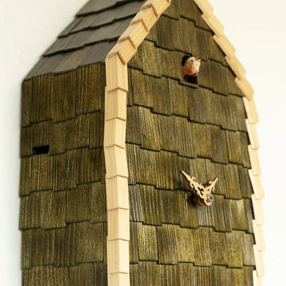 Rombach & Haas Schindel RE34S-4 Wall Clock Green/Natural • Mechanical 8-Day Movement • Hand-Carved Wooden Bird