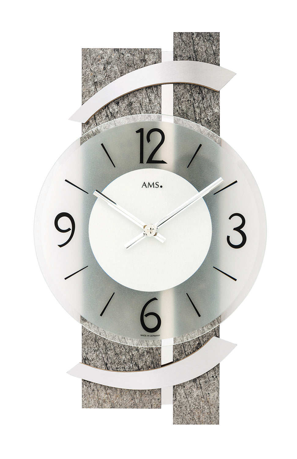 AMS W9548 Wanduhr Naturstein/Aluminium • Facettiertes Mineralglas • Quarzwerk