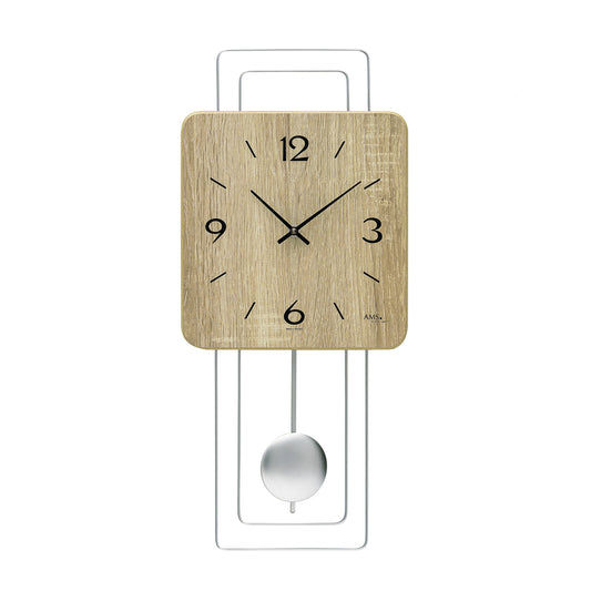 Wanduhr mit Sonoma-Holzgehäuse, römischen Ziffern und Metallrahmen mit Pendel