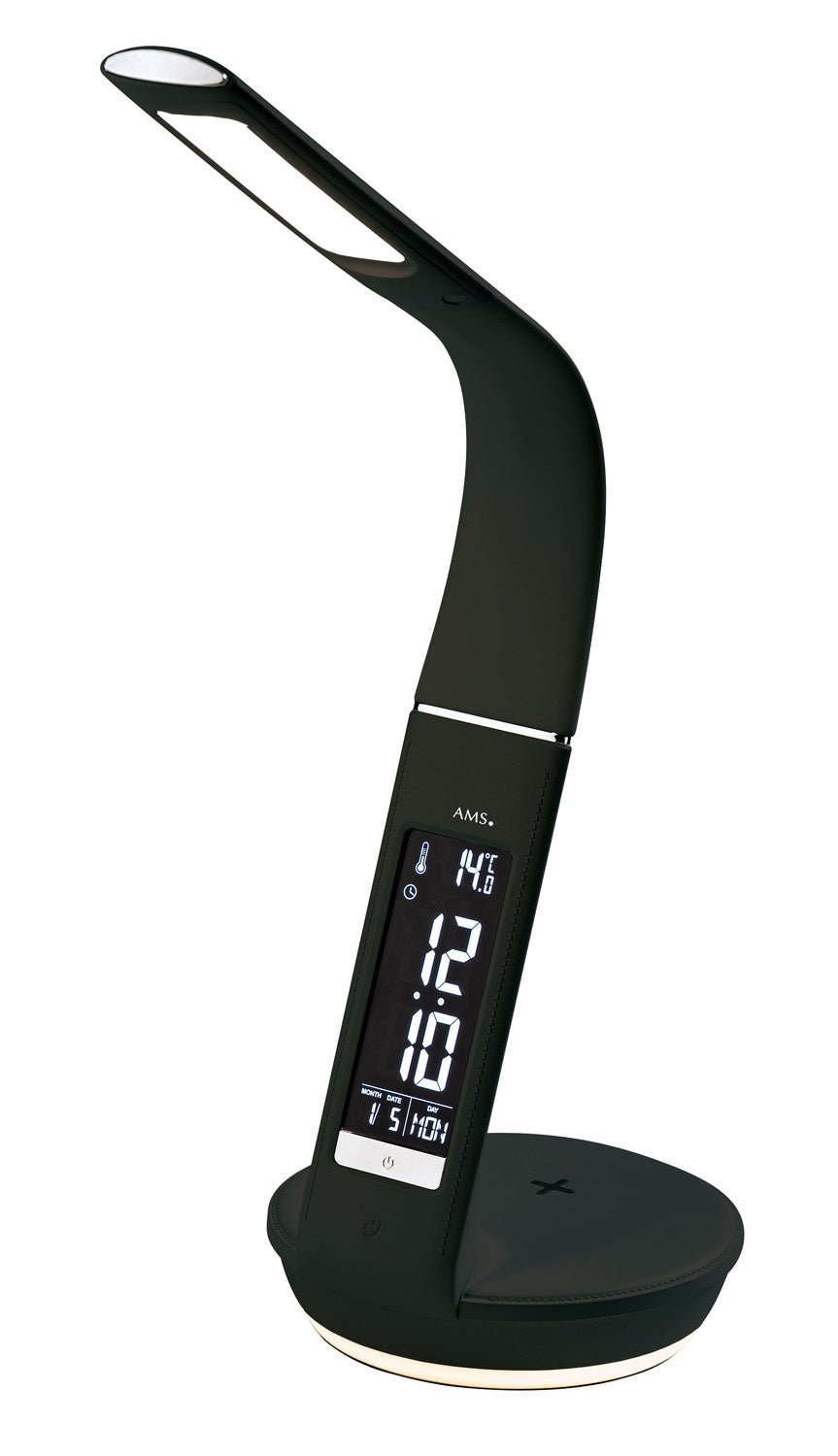 Digitaler AMS-Lichtwecker mit Display und Standfuß, schwarz