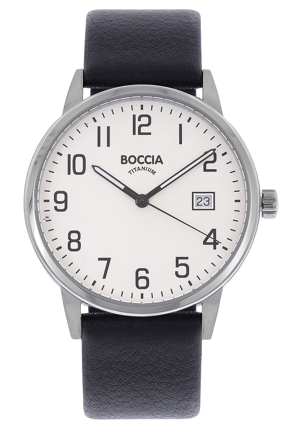 Boccia 3654-02 Herren Armbanduhr • Titan-Gehäuse • Schwarzes Lederband