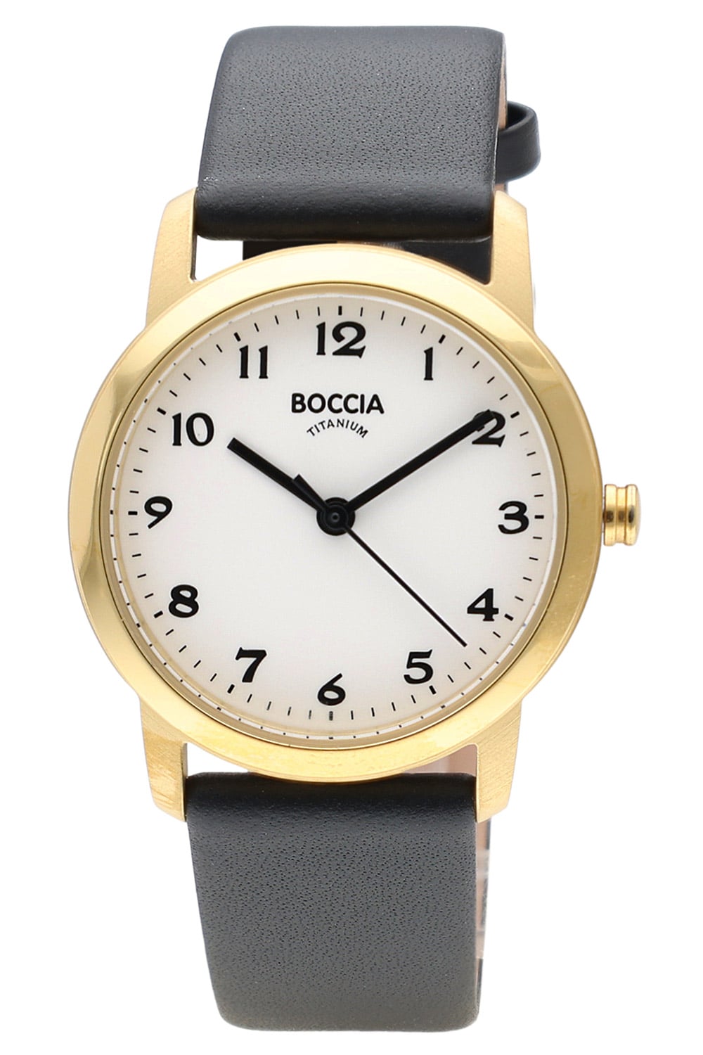 Boccia 3291-04 Damen Armbanduhr Schwarz/Goldfarben • Reintitan-Gehäuse • Mineralglas