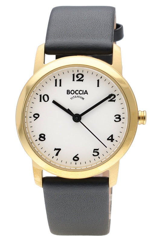 Boccia 3291-04 Damen Armbanduhr Schwarz/Goldfarben • Reintitan-Gehäuse • Mineralglas