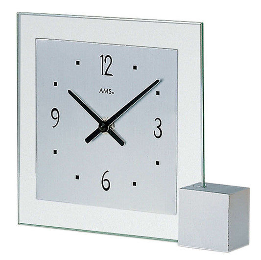 AMS Table Clock 16x19x4 cm Glass • Modern Design • Silent Quartz Movement