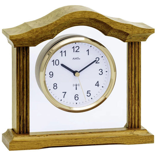 AMS Table Clock 19x18x6 cm Wood • Radio Controlled Movement • Silent
