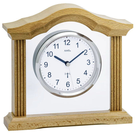 AMS Table Clock 18x19x3.81 cm Solid Wood • Radio-Controlled Movement • Silent