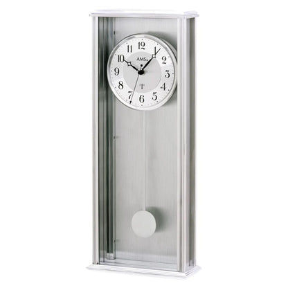 AMS Wanduhr 51x20x7 cm Metall • Funk-Uhrwerk • Elegantes Pendel