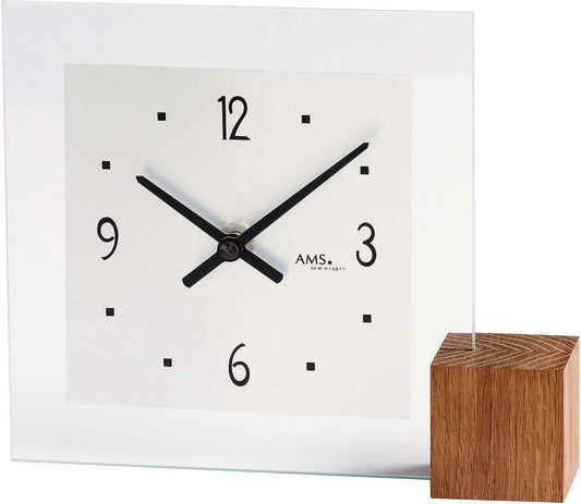 AMS Tischuhr 16x19x4 cm Glas • Präzises Quarzuhrwerk • Modernes Design