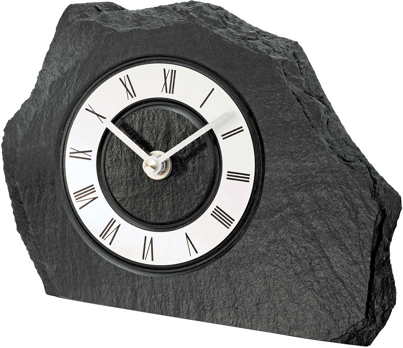 AMS Tischuhr 14x20x4 cm Schiefer • Geräuschloses Uhrwerk • Made in Germany