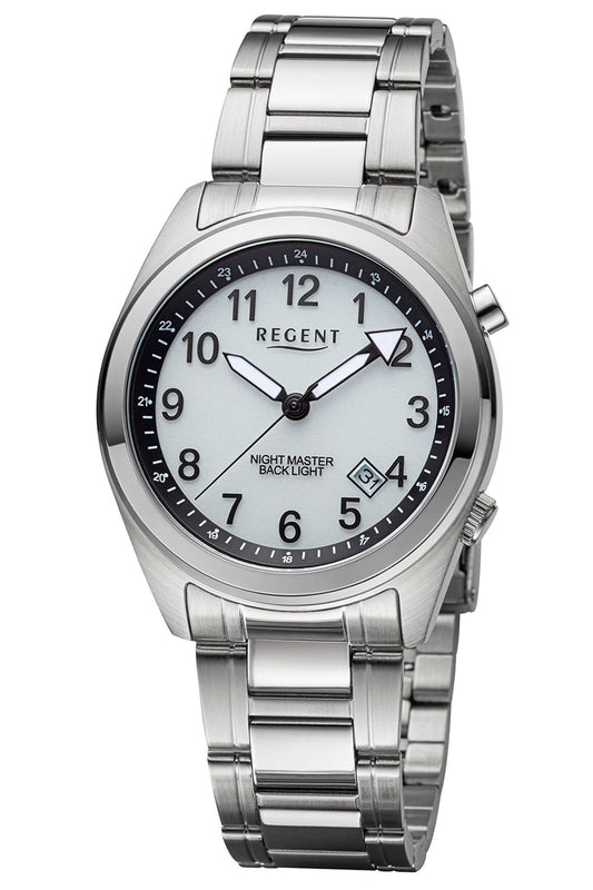Regent 11150775 Armbanduhr Silber • Leuchtzifferblatt • Mineralglas