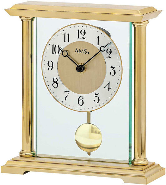 AMS Tischuhr 22x20x6 cm Chrom, Glas • Made in Germany • Quarzwerk • Mit Pendel